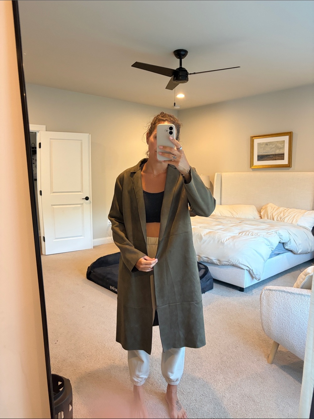 Zara Olive Green Longline Open Blazer Coat
